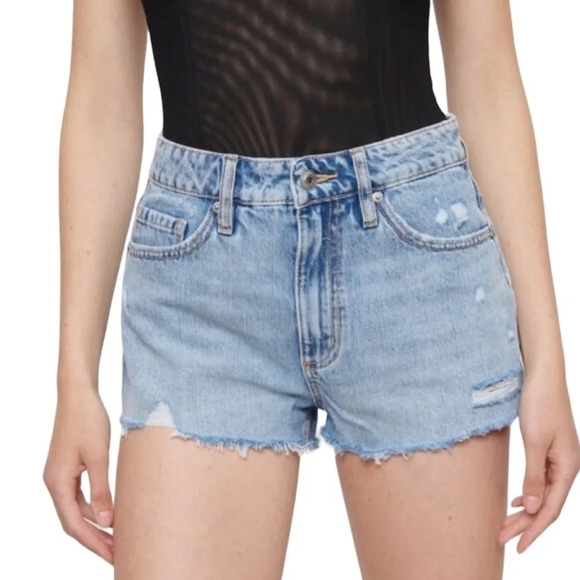 DYNAMITE High Waist Distressed Cutoff Shorts Medium Blue High Waist Frayed 30 - Picture 1 of 11